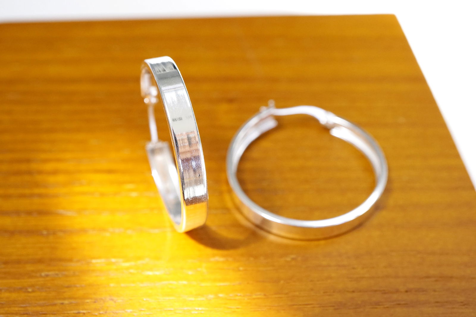 Sterling Silver Flat Wide Hoop Earrings - Audrey - -