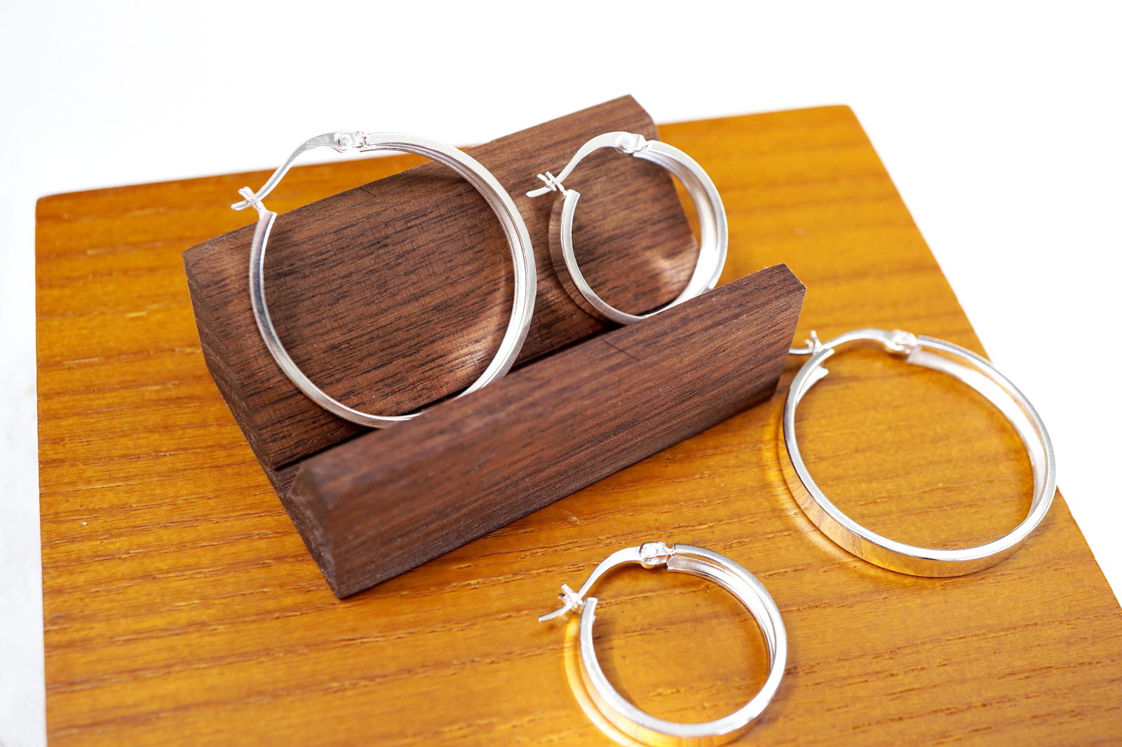 Sterling Silver Flat Wide Hoop Earrings - Audrey - -