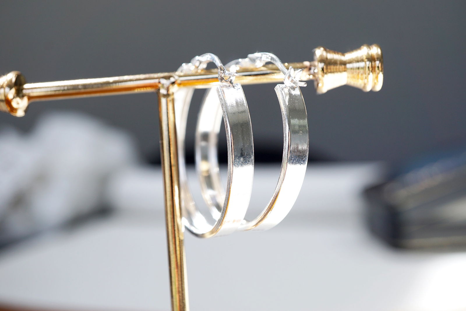 Sterling Silver Flat Wide Hoop Earrings - Audrey - -