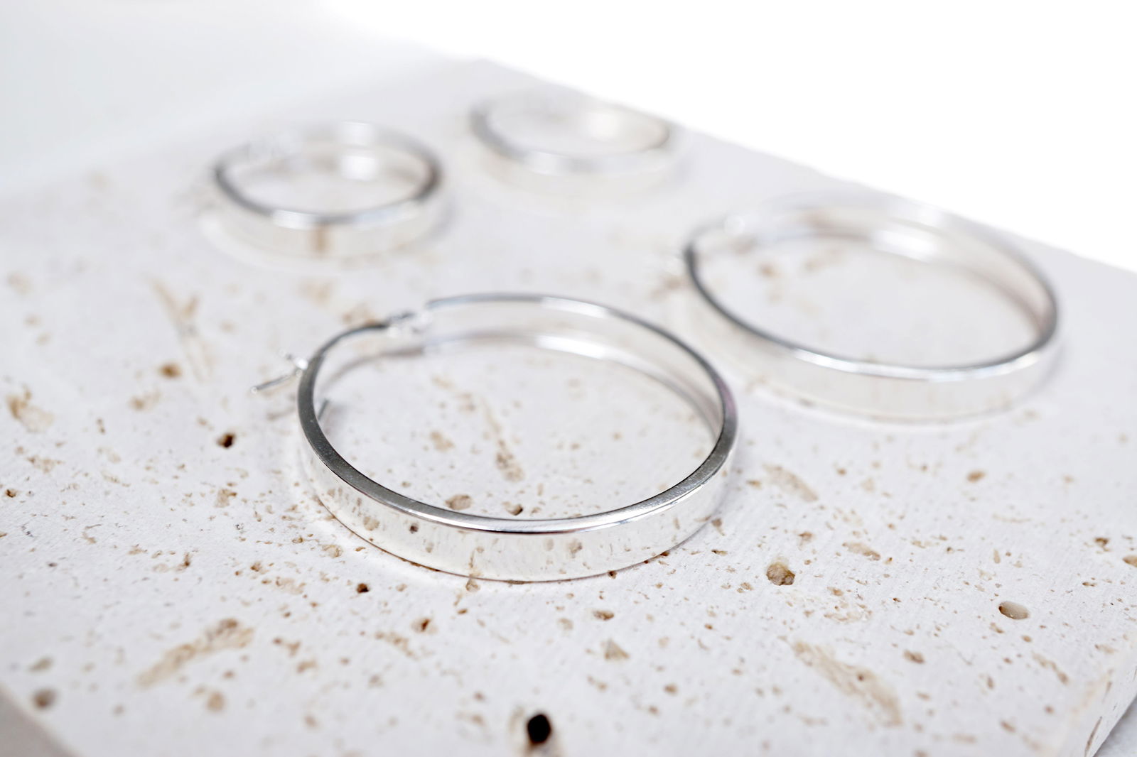 Sterling Silver Flat Wide Hoop Earrings - Audrey - -
