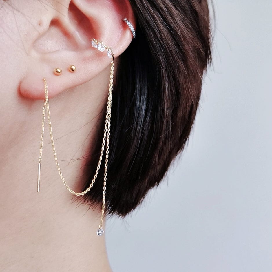 18K Gold CZ Trio Ear Cuff with Adjustable Chain Threader 18K Gold CZ Trio Ear Cuff with Adjustable Chain Threader