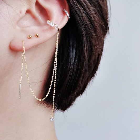18K Gold CZ Trio Ear Cuff with Adjustable Chain Threader 18K Gold CZ Trio Ear Cuff with Adjustable Chain Threader