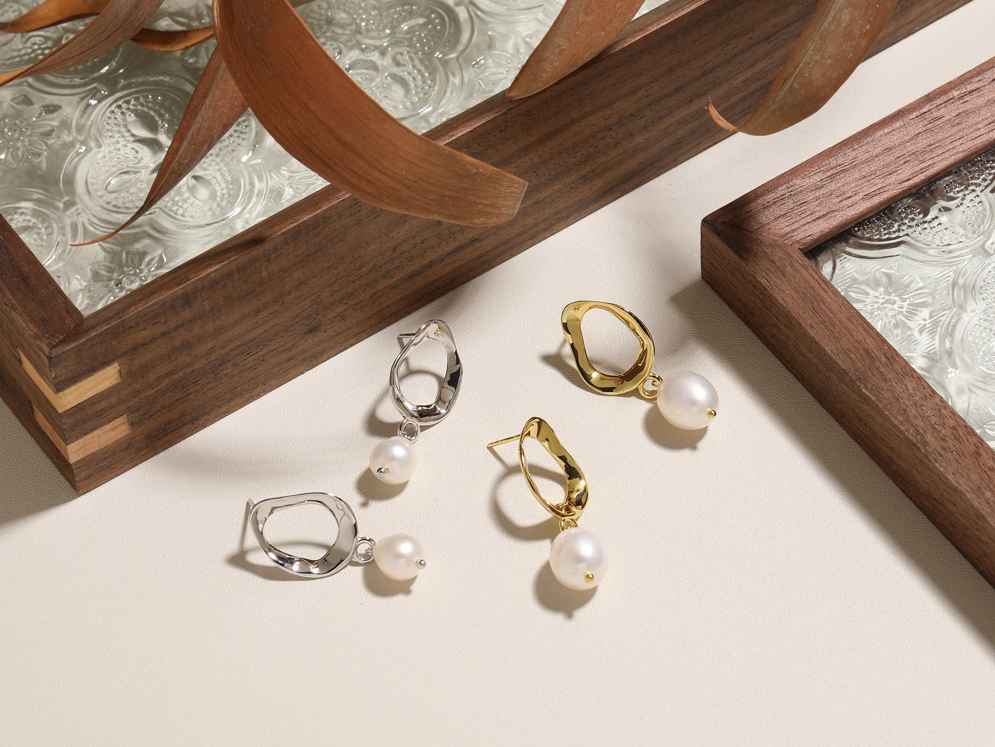 Handmade gold baroque pearl earrings for women - organic minimalist design | Audrey Jewellery UK