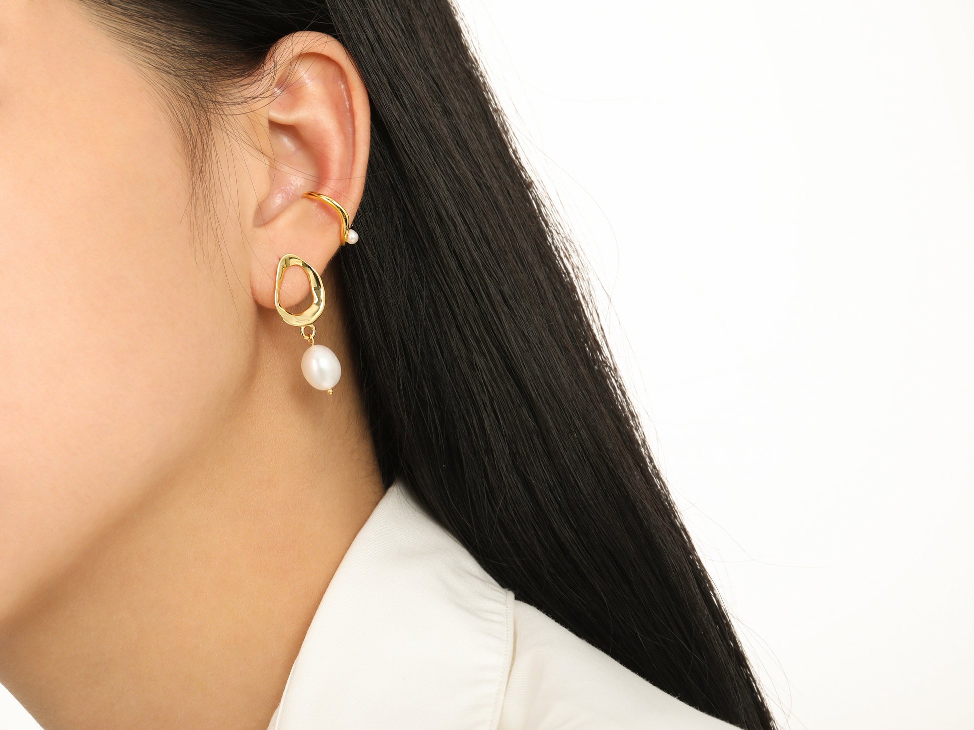 Handmade gold baroque pearl earrings for women - organic minimalist design | Audrey Jewellery UK