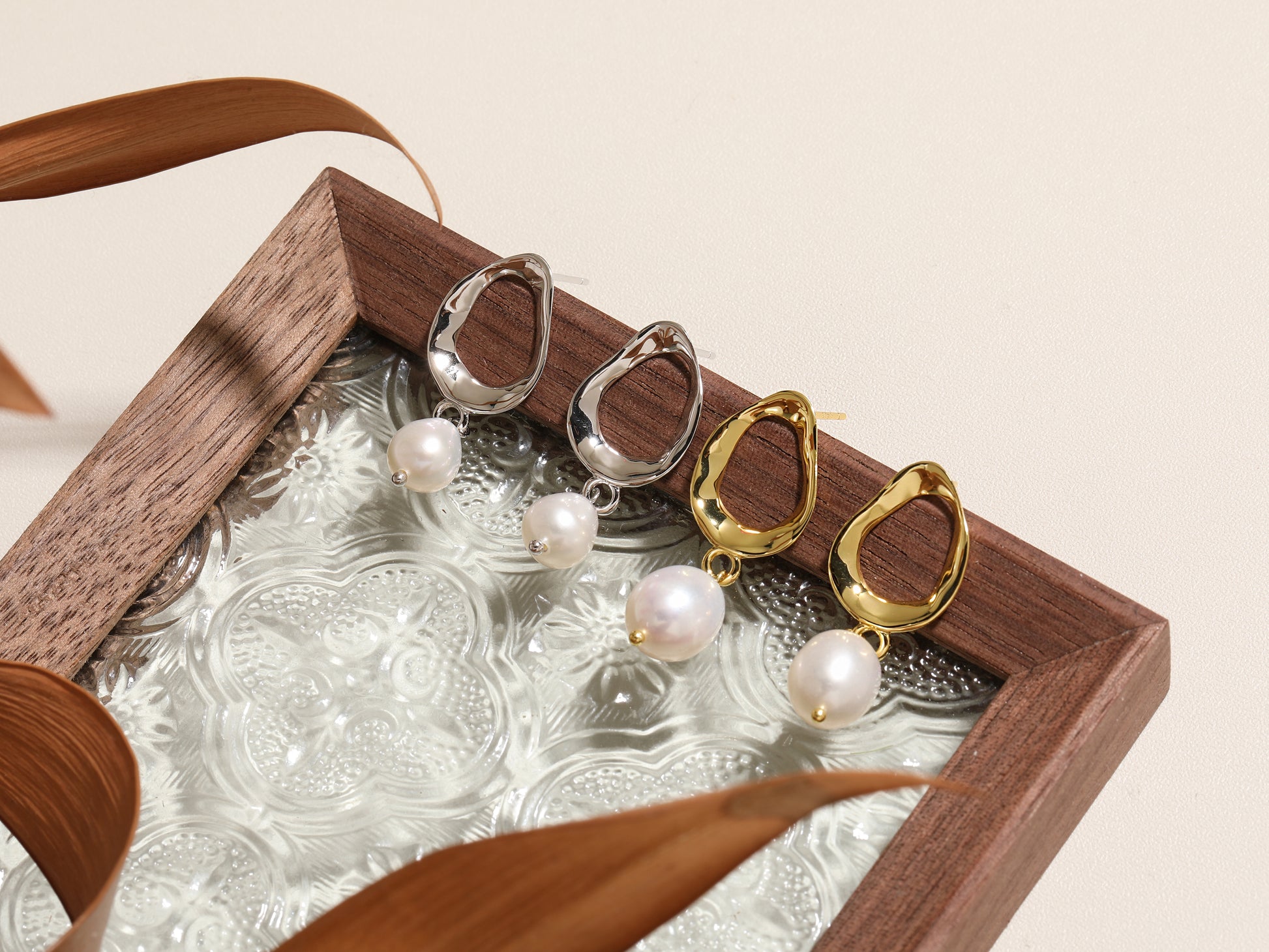 Handmade gold baroque pearl earrings for women - organic minimalist design | Audrey Jewellery UK