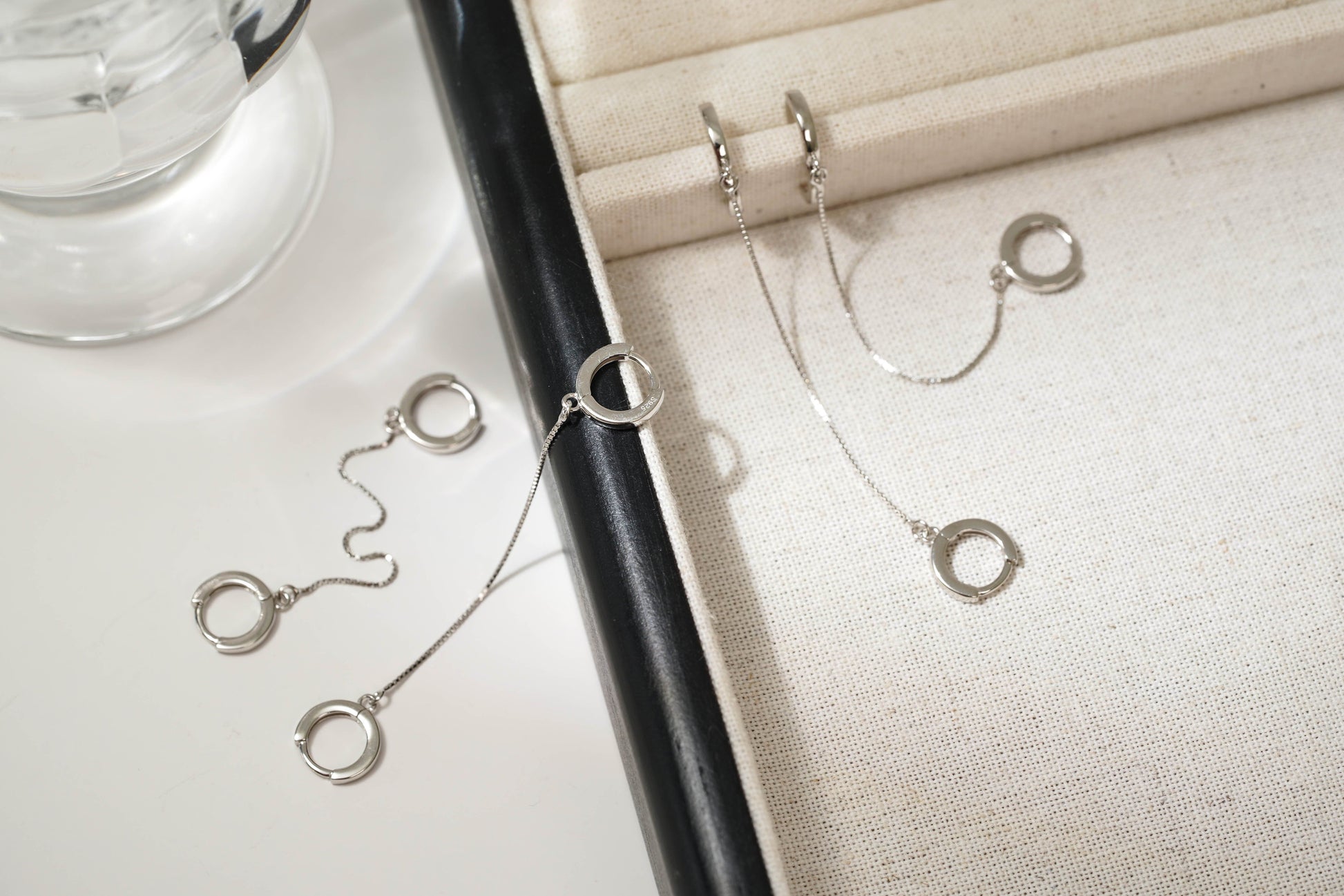 Single Piece Sterling Silver Chain Hoop Earring Single Piece Sterling Silver Chain Hoop Earring