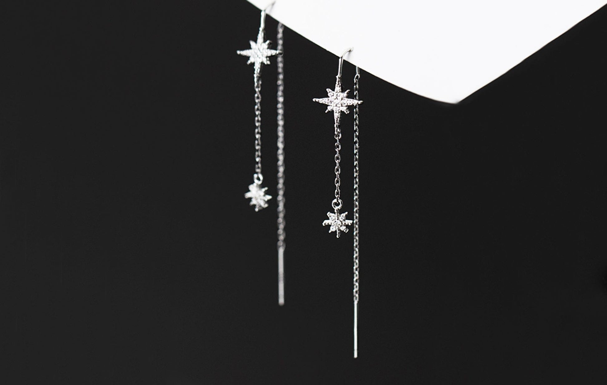 Sterling Silver Northern Star Drop Chain Earrings Sterling Silver Northern Star Drop Chain Earrings