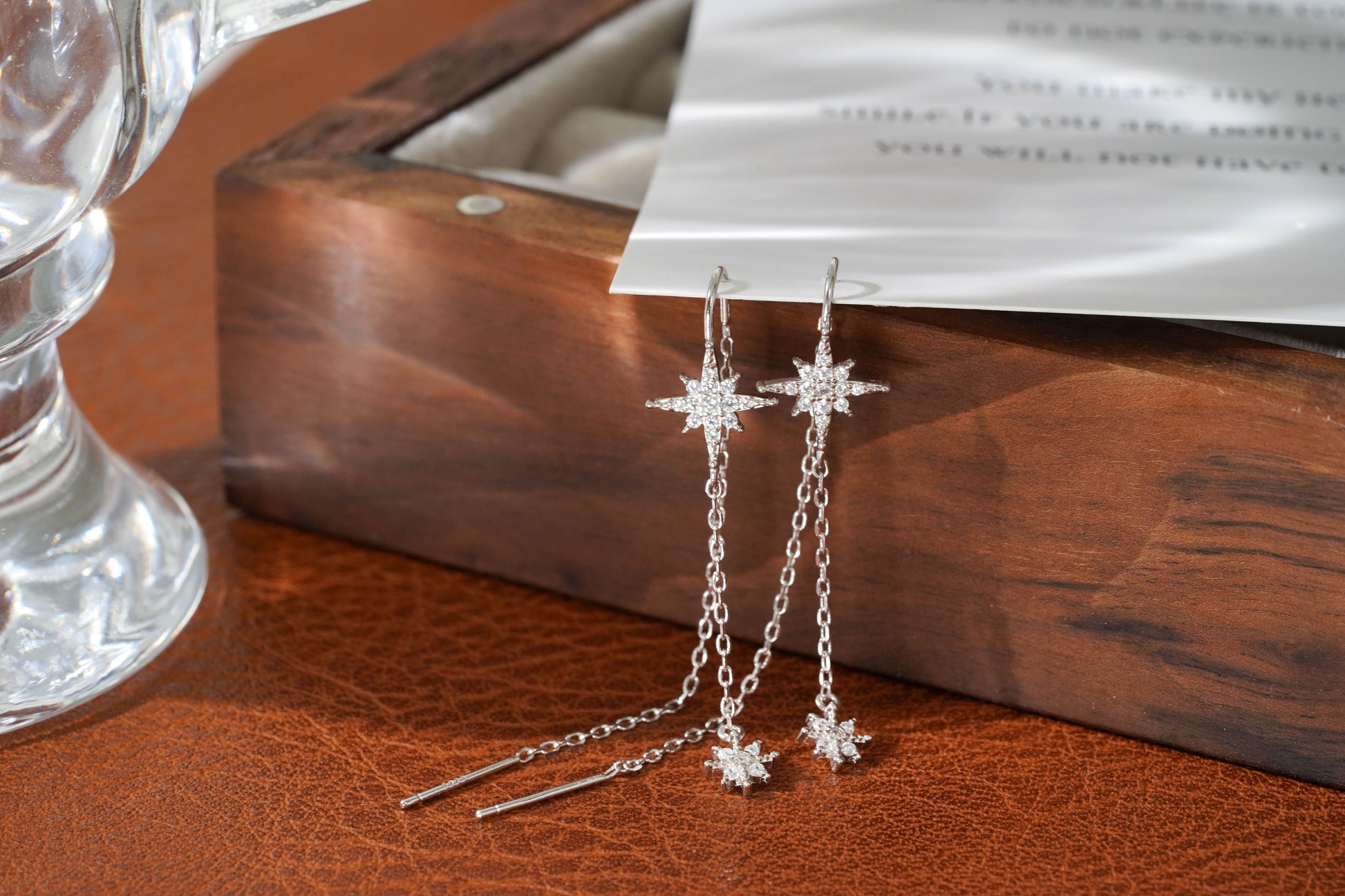 Sterling Silver Northern Star Drop Chain Earrings Sterling Silver Northern Star Drop Chain Earrings