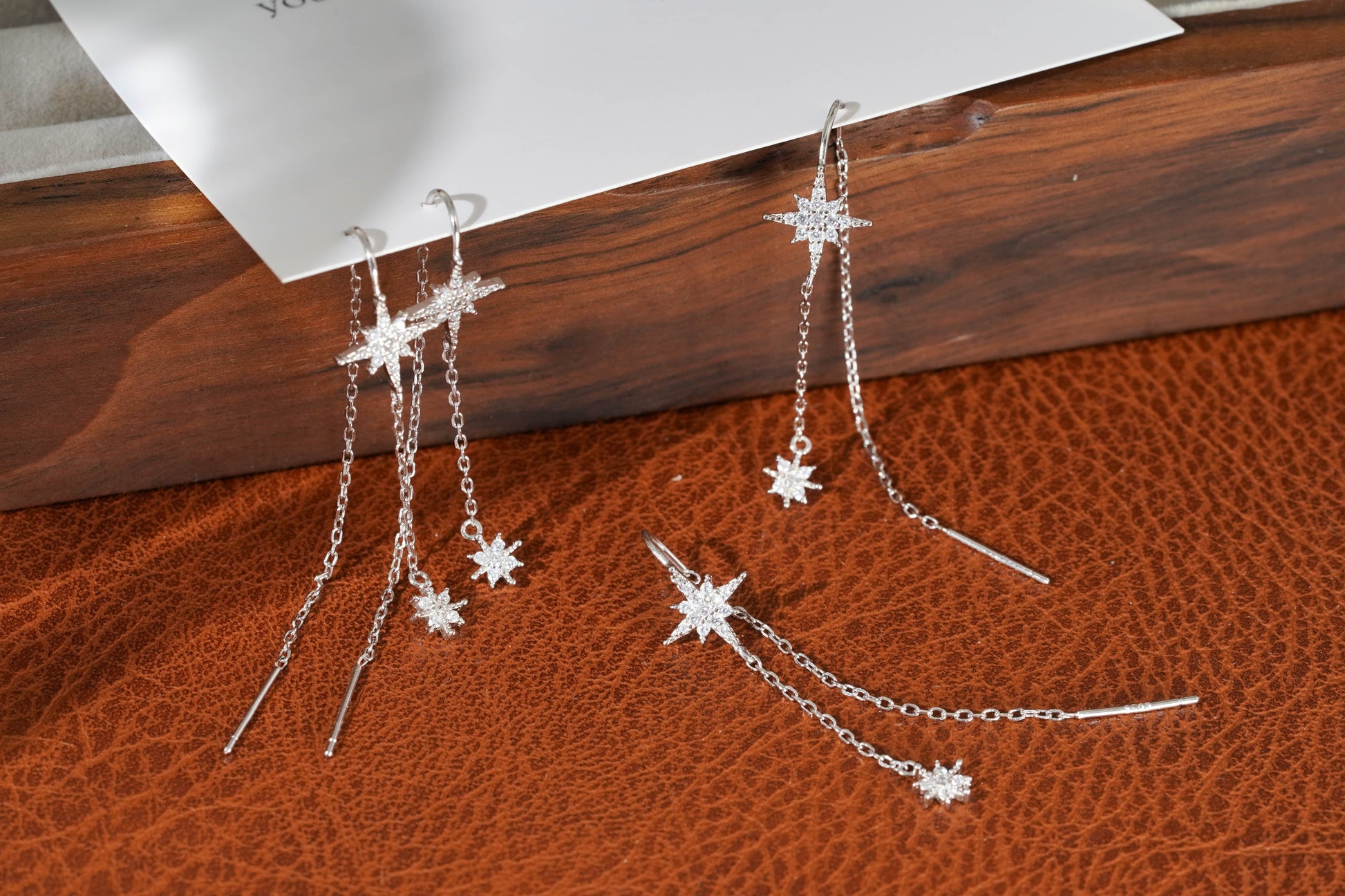Sterling Silver Northern Star Drop Chain Earrings Sterling Silver Northern Star Drop Chain Earrings