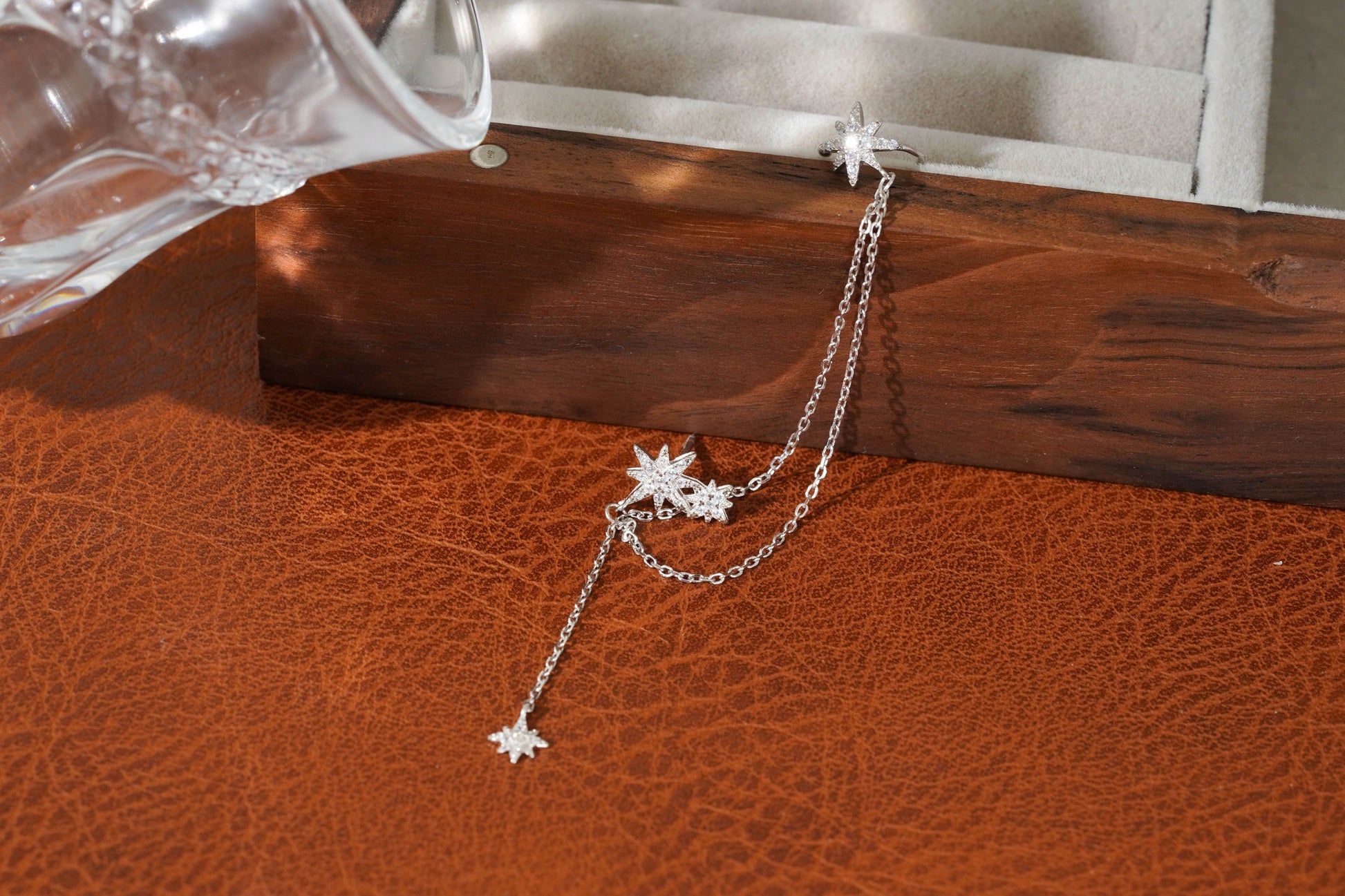 Single Celestial Star Chain Earring in Sterling Silver Single Celestial Star Chain Earring in Sterling Silver