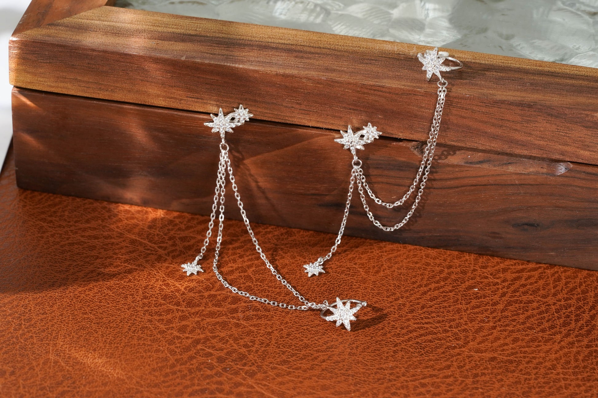 Single Celestial Star Chain Earring in Sterling Silver Single Celestial Star Chain Earring in Sterling Silver