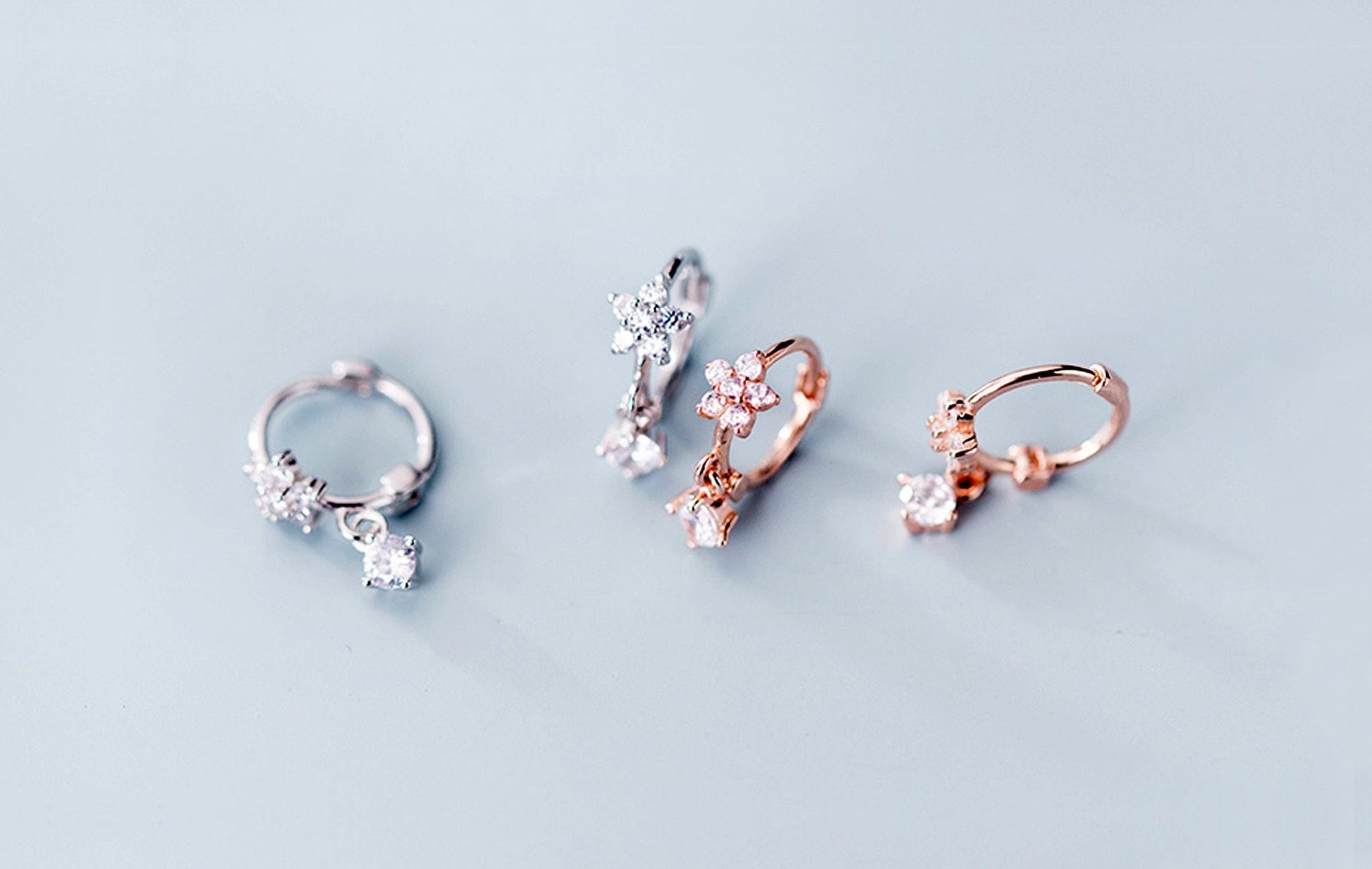 Dainty Flower Huggies with Dangling CZ Charm Dainty Flower Huggies with Dangling CZ Charm