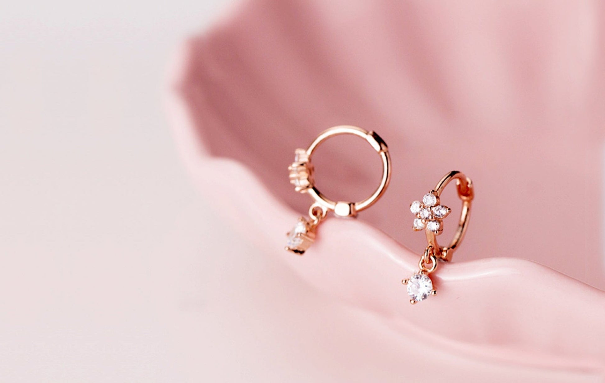 Dainty Flower Huggies with Dangling CZ Charm Dainty Flower Huggies with Dangling CZ Charm