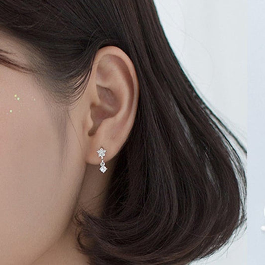 Dainty Flower Huggies with Dangling CZ Charm Dainty Flower Huggies with Dangling CZ Charm