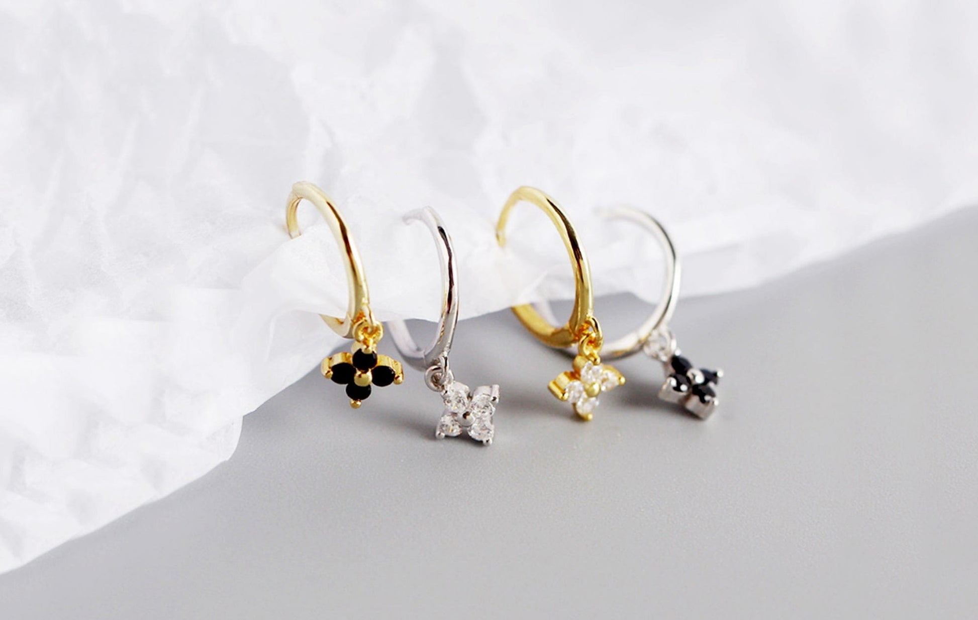 18K Gold Vermeil Four-Leaf Clover Huggie Hoop Earrings 18K Gold Vermeil Four-Leaf Clover Huggie Hoop Earrings