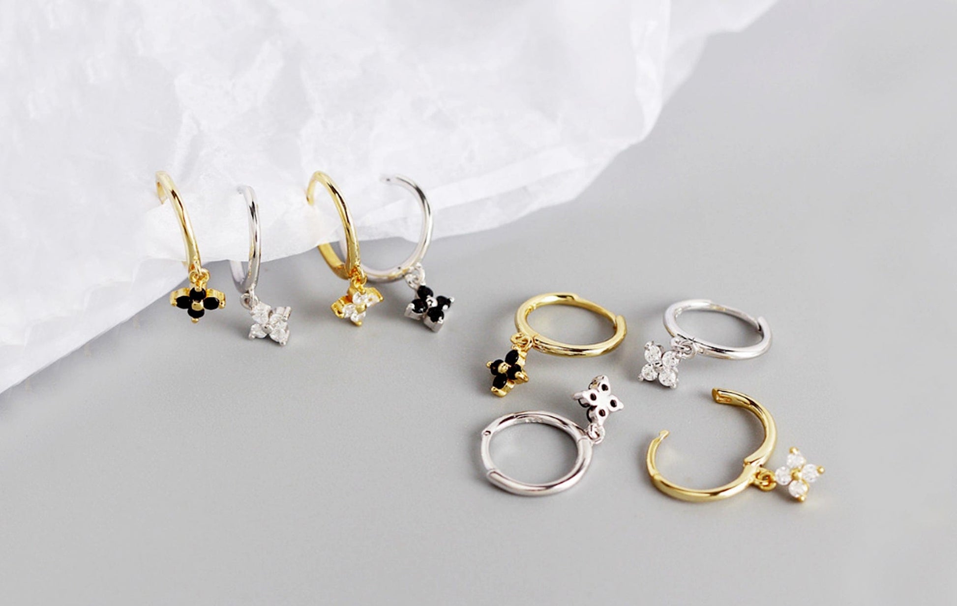 18K Gold Vermeil Four-Leaf Clover Huggie Hoop Earrings 18K Gold Vermeil Four-Leaf Clover Huggie Hoop Earrings