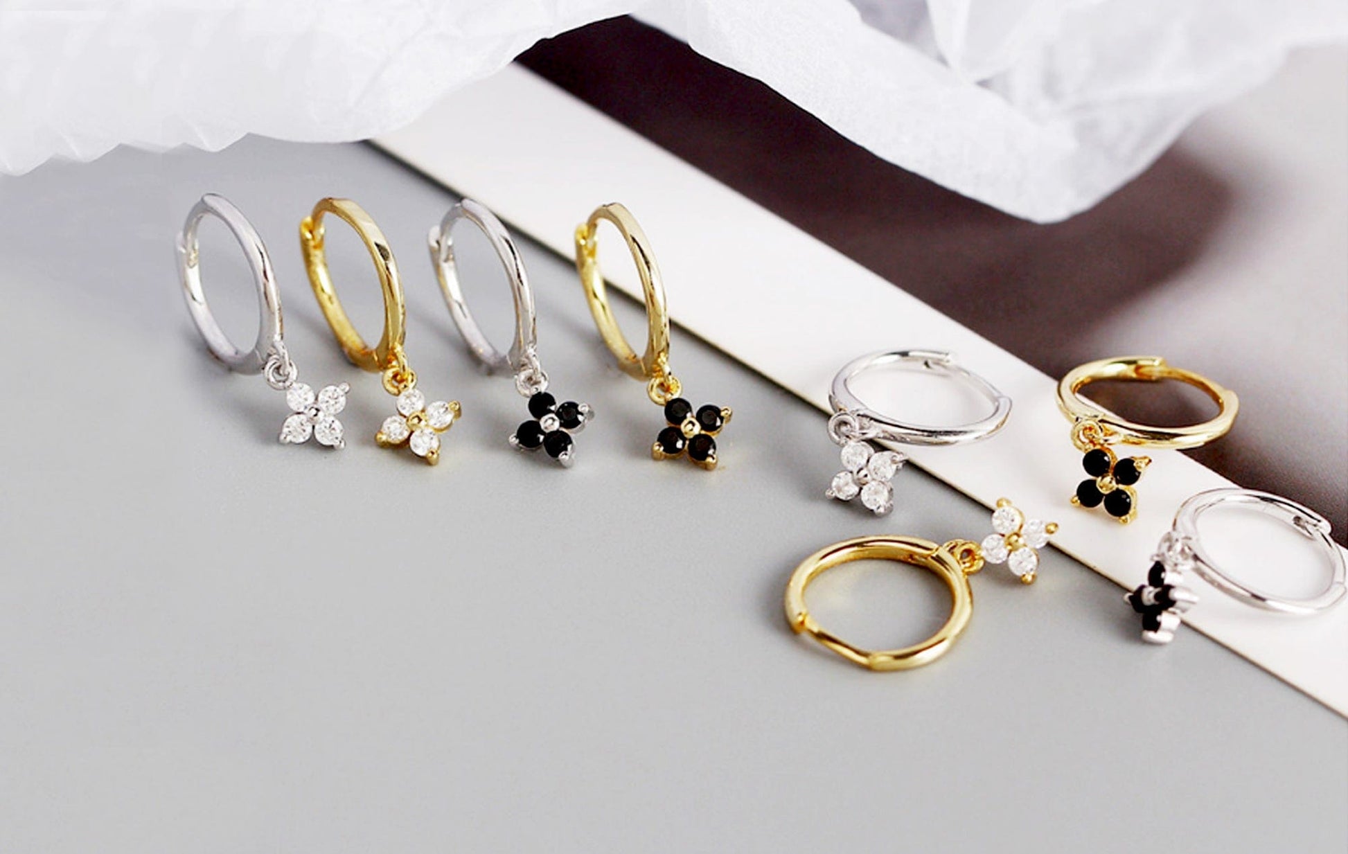 18K Gold Vermeil Four-Leaf Clover Huggie Hoop Earrings 18K Gold Vermeil Four-Leaf Clover Huggie Hoop Earrings