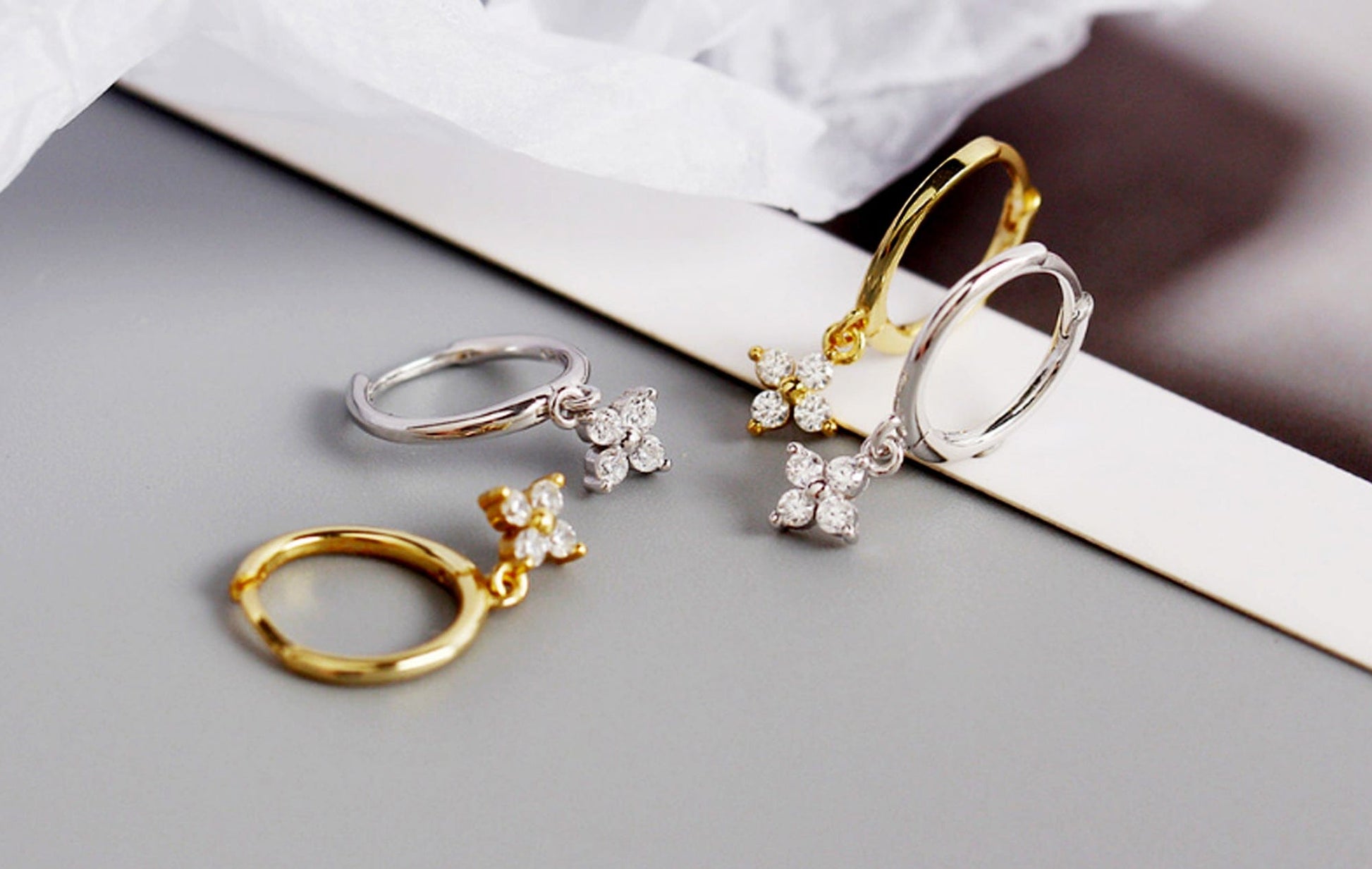 18K Gold Vermeil Four-Leaf Clover Huggie Hoop Earrings 18K Gold Vermeil Four-Leaf Clover Huggie Hoop Earrings