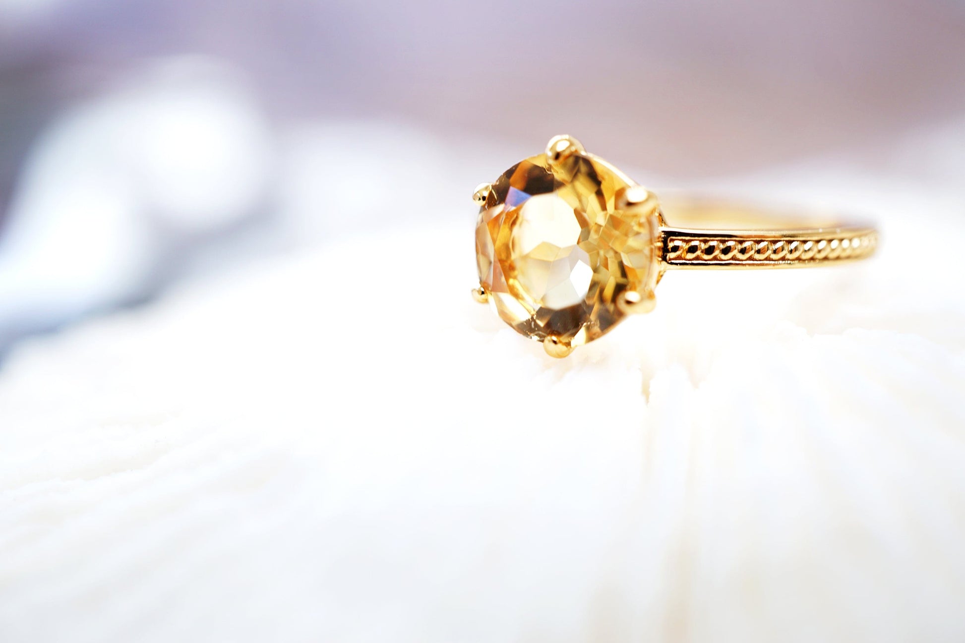 Gold 18K Gold Large Round Citrine Solitaire Ring 18K Gold Large Round Citrine Solitaire Ring - Vintage Style Stacking Ring with Natural Gemstone, Perfect Gift