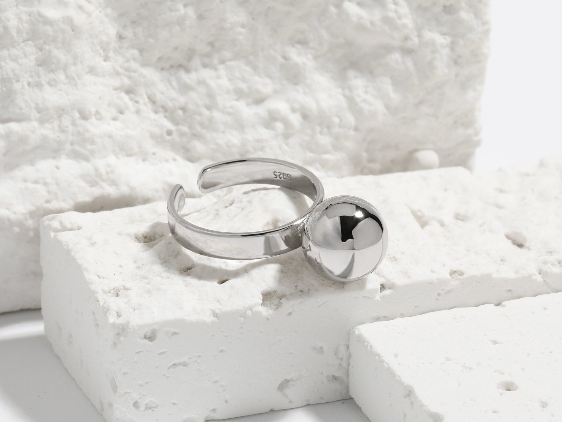 High Polish Adjustable Ball Statement Ring High Polish Adjustable Ball Statement Ring