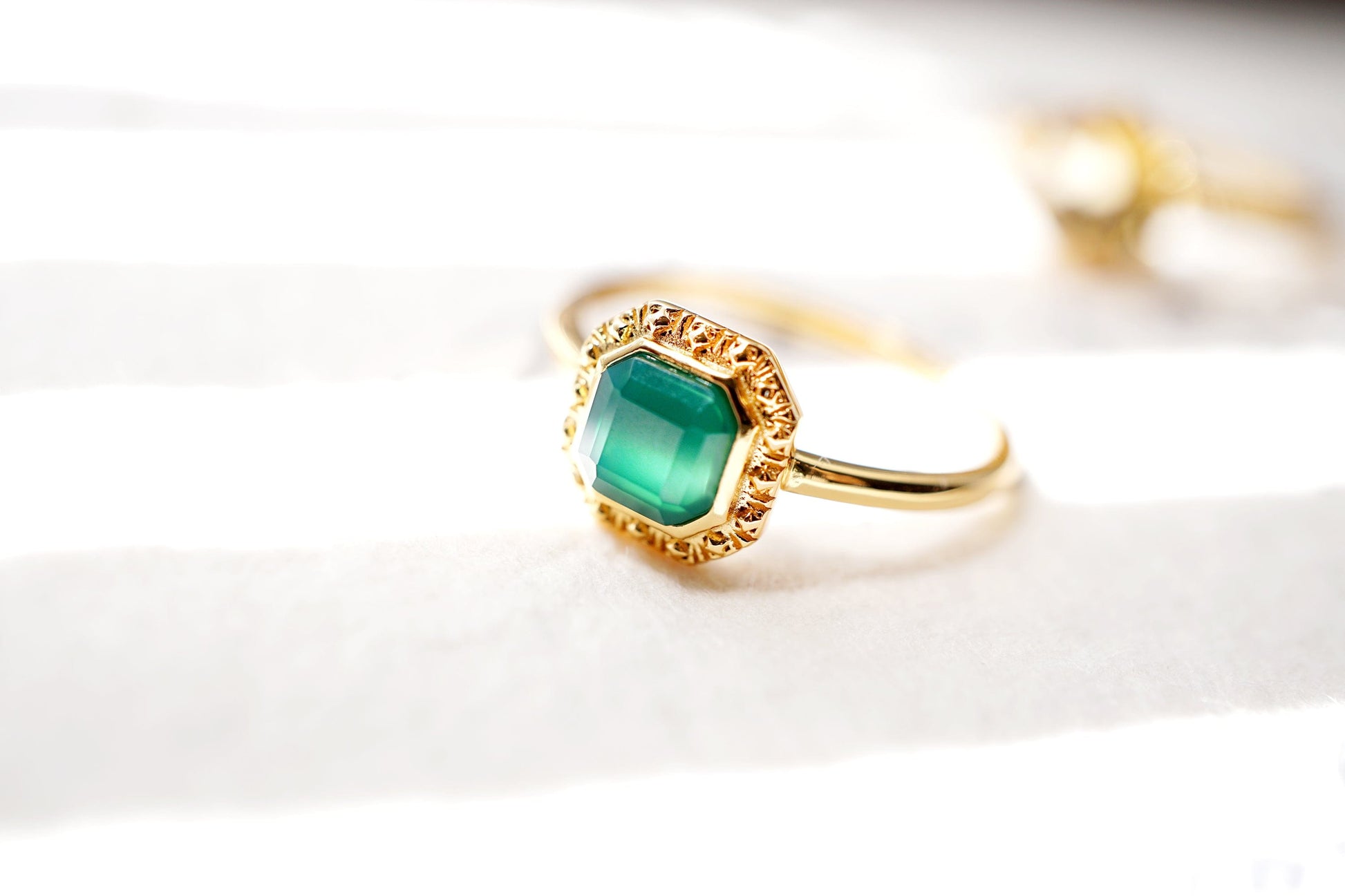 18K Gold Vermeil Asscher Cut Green Onyx Ring 18K Gold Vermeil Asscher Cut Green Onyx Ring
