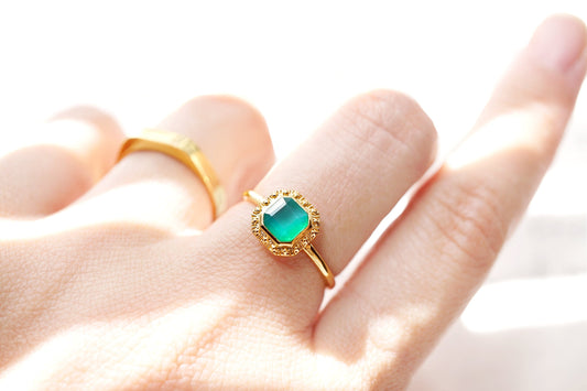18K Gold Vermeil Asscher Cut Green Onyx Ring 18K Gold Vermeil Asscher Cut Green Onyx Ring