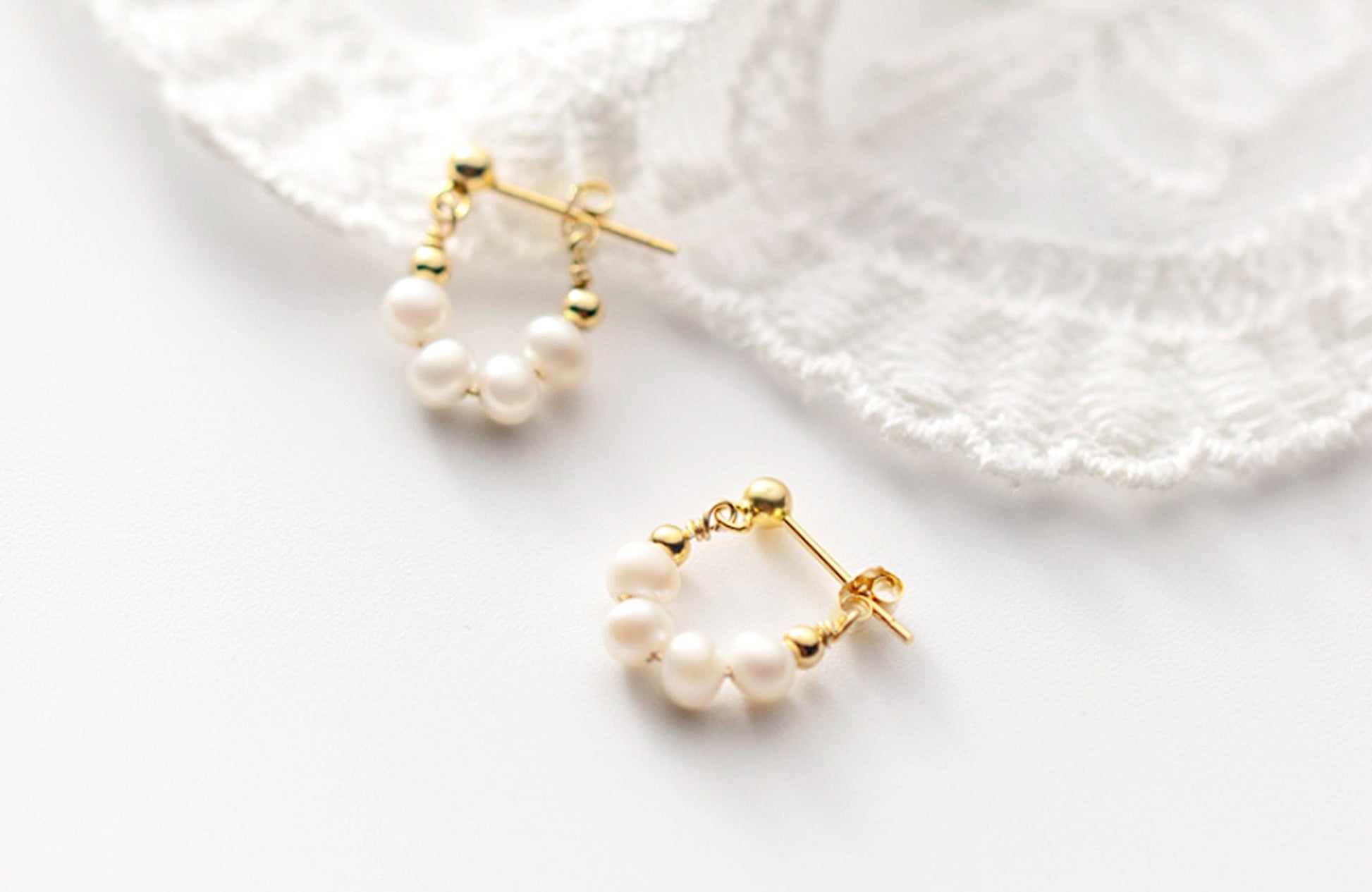 Mini Pearl Bead Hoop Earrings in 18K Gold Vermeil Mini Pearl Bead Hoop Earrings in 18K Gold Vermeil