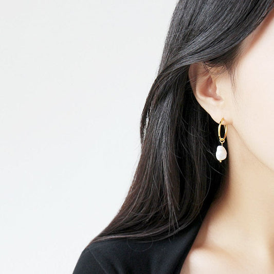 15mm Pearl Charm Hoop Earrings Elegant 15mm Pearl Charm Hoop Earrings - Perfect Geometric Pearl Drop Earrings for Bridesmaid Gifts