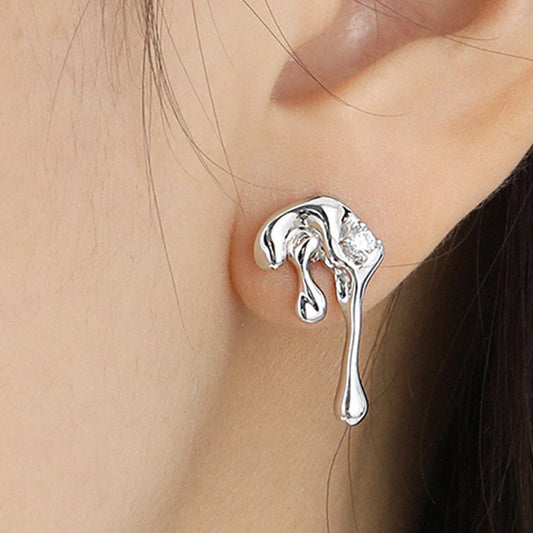 Edgy Dripping Metal CZ Earrings Edgy Dripping Metal CZ Earrings: Bold Statement Lava and Melting Liquid Designer Earrings