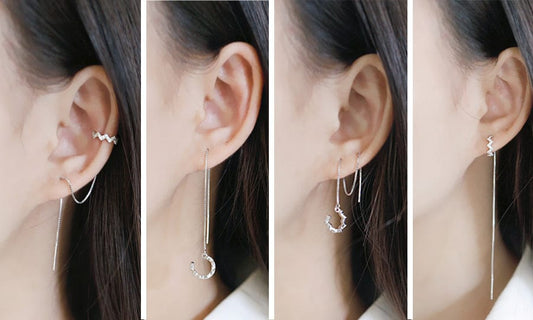 Sterling Silver CZ Pavé Ear Cuff Threader Earrings