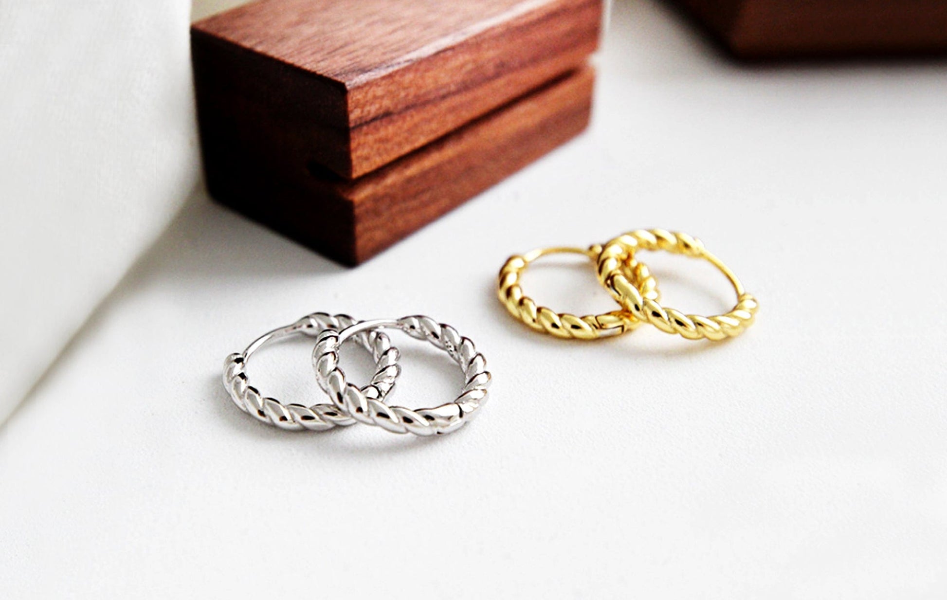 10MM Gold and Silver Twist Huggie Hoop Earrings 10MM Gold and Silver Twist Huggie Hoop Earrings
