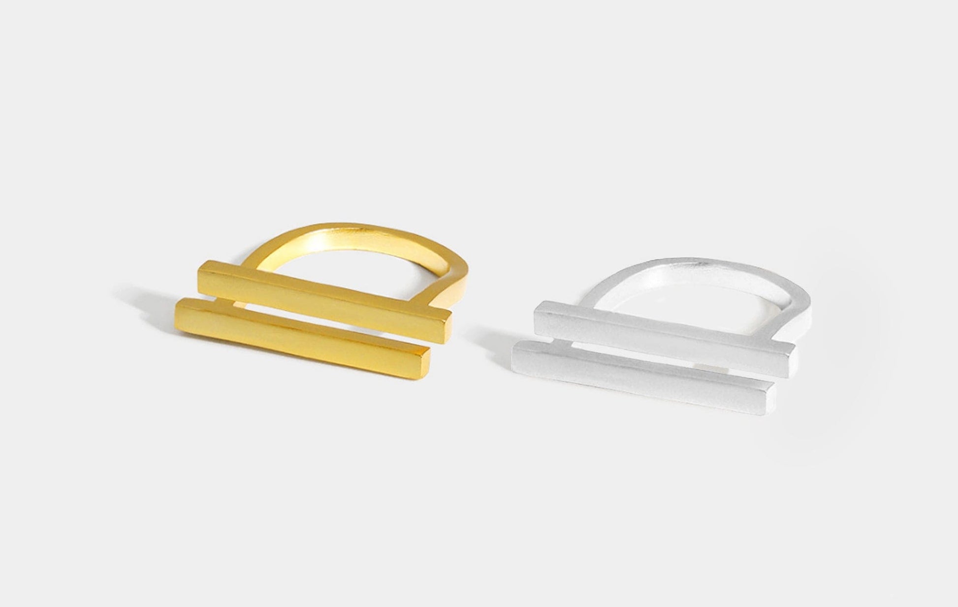 18K Gold or Silver Double Bar Statement Ring Elevate Your Style with an 18K Gold or Silver Double Bar Geometric Statement Ring - Adjustable and Modern Design