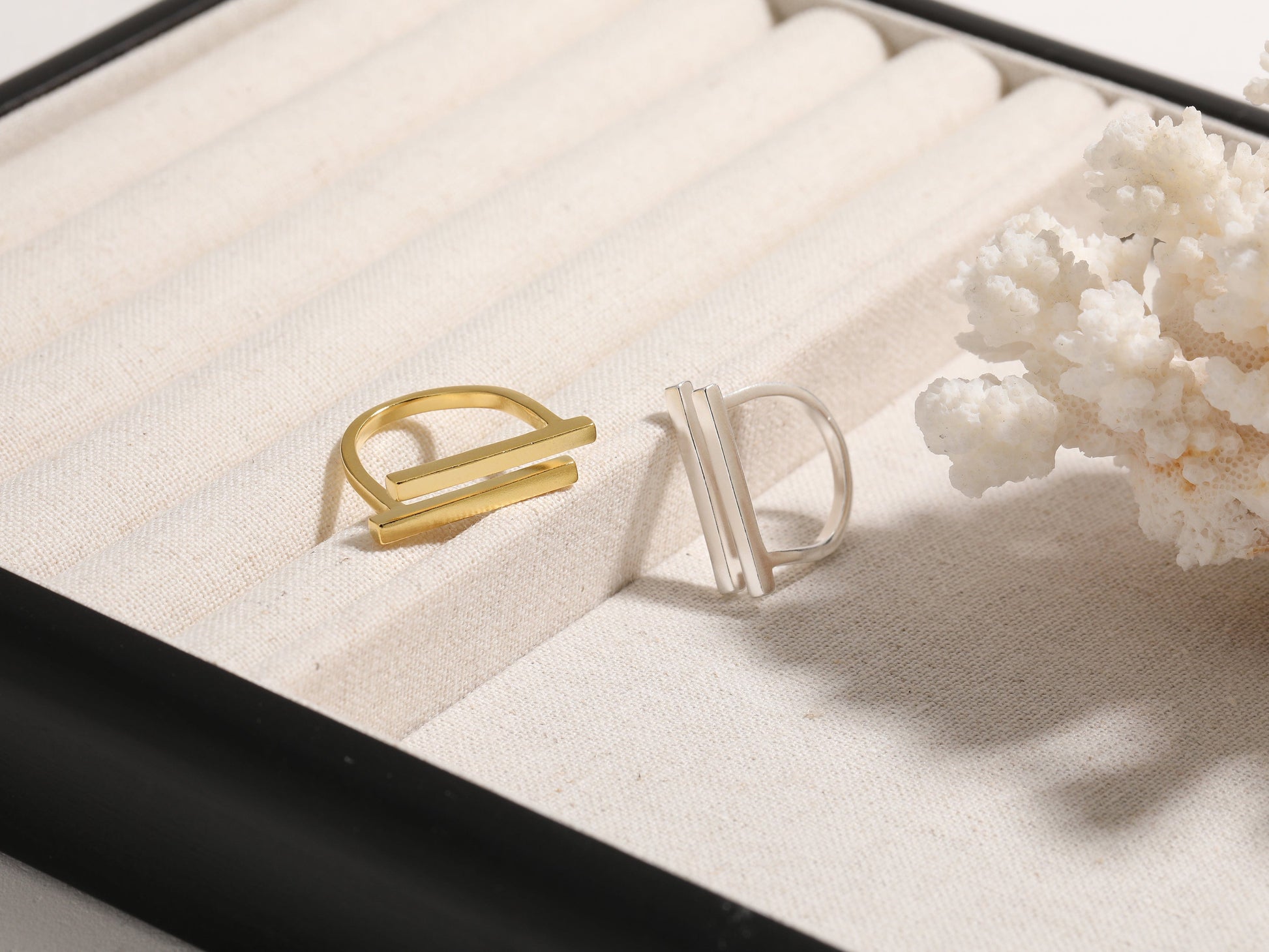 18K Gold or Silver Double Bar Statement Ring Elevate Your Style with an 18K Gold or Silver Double Bar Geometric Statement Ring - Adjustable and Modern Design