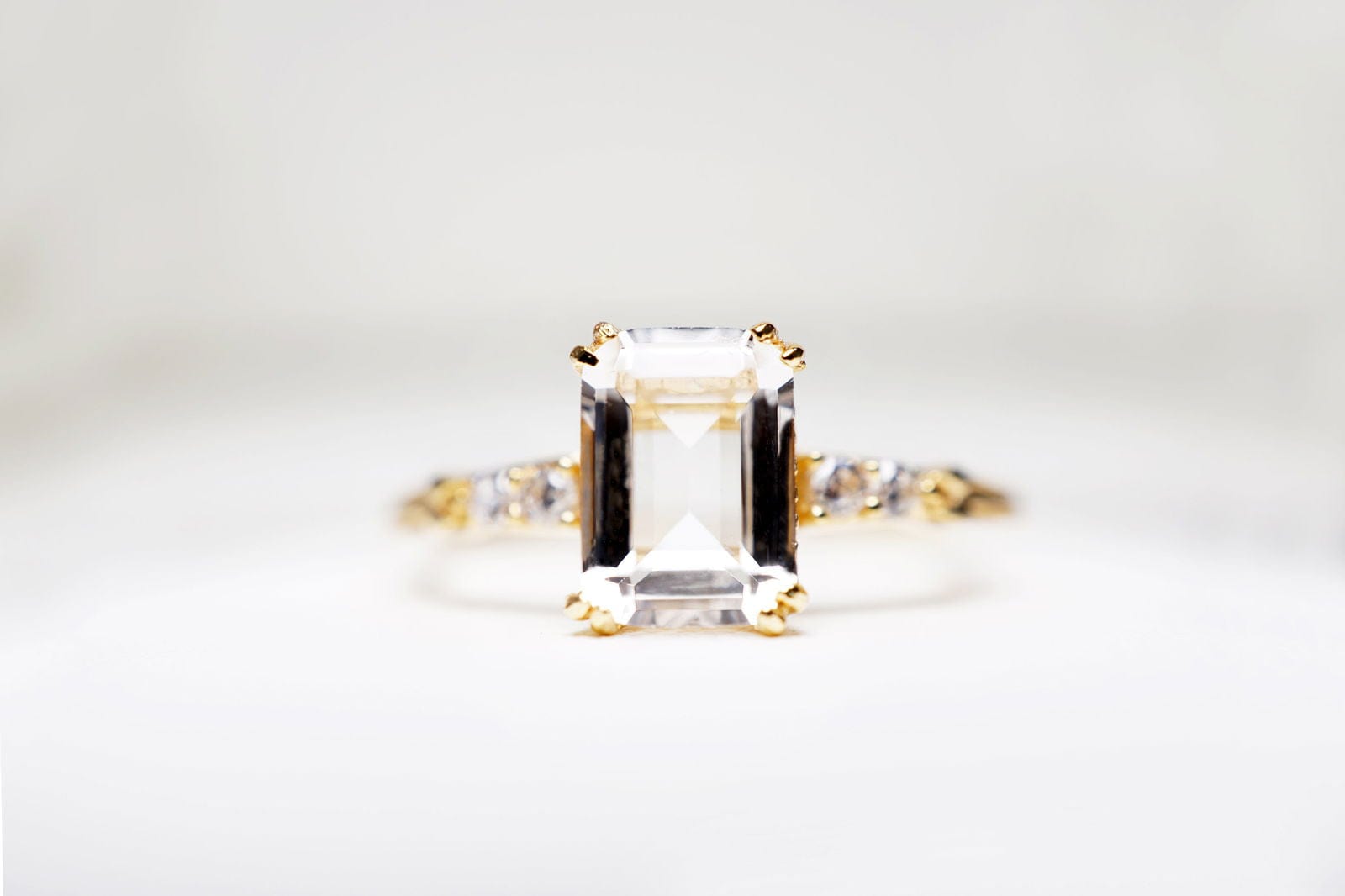 14K Gold Natural Emerald Cut Clear Quartz Ring 14K Gold Natural Emerald Cut Clear Quartz Ring - Elegant Solitaire Stacking Ring, Perfect Healing Stone Gift