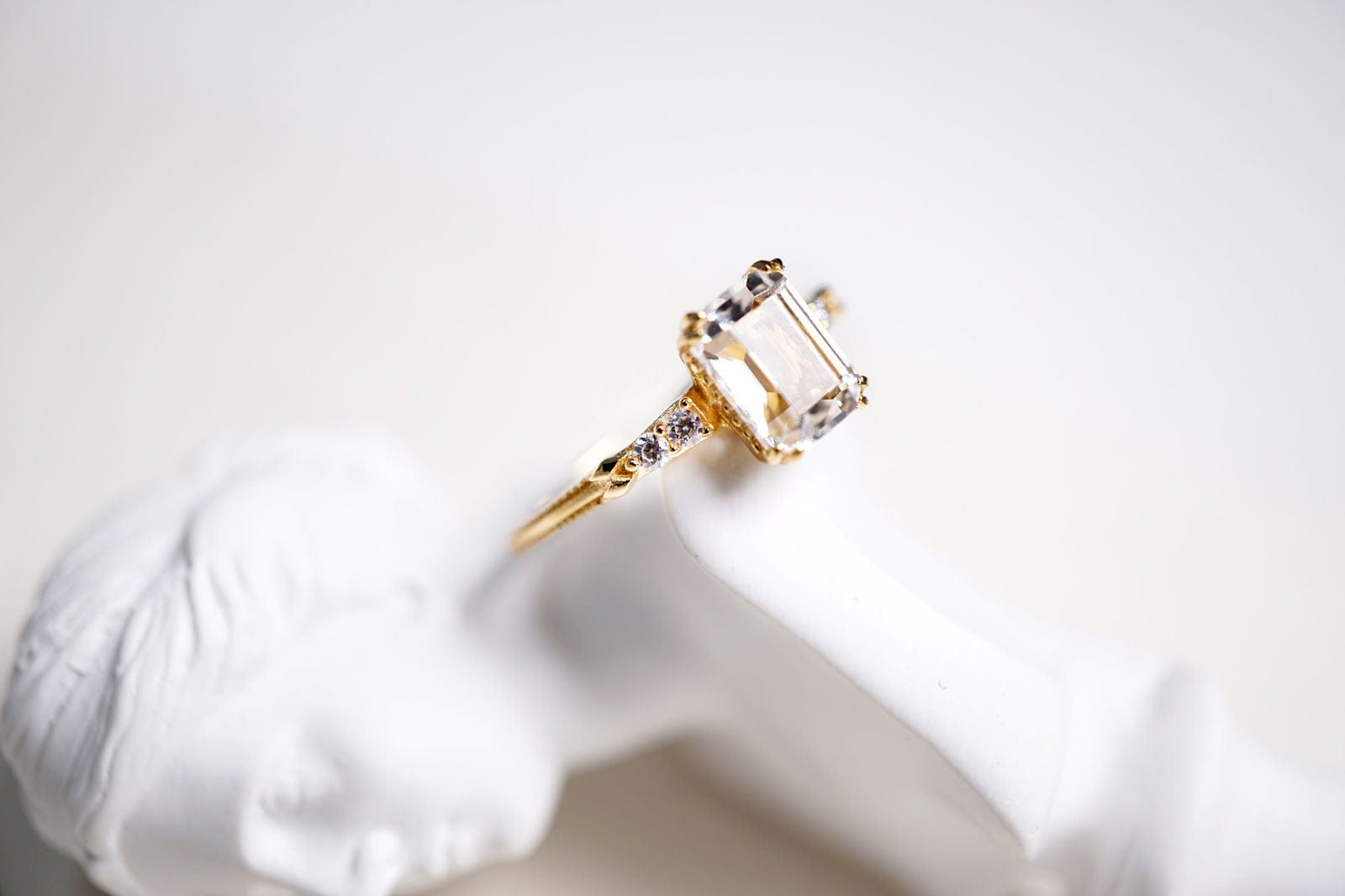 14K Gold Natural Emerald Cut Clear Quartz Ring 14K Gold Natural Emerald Cut Clear Quartz Ring - Elegant Solitaire Stacking Ring, Perfect Healing Stone Gift