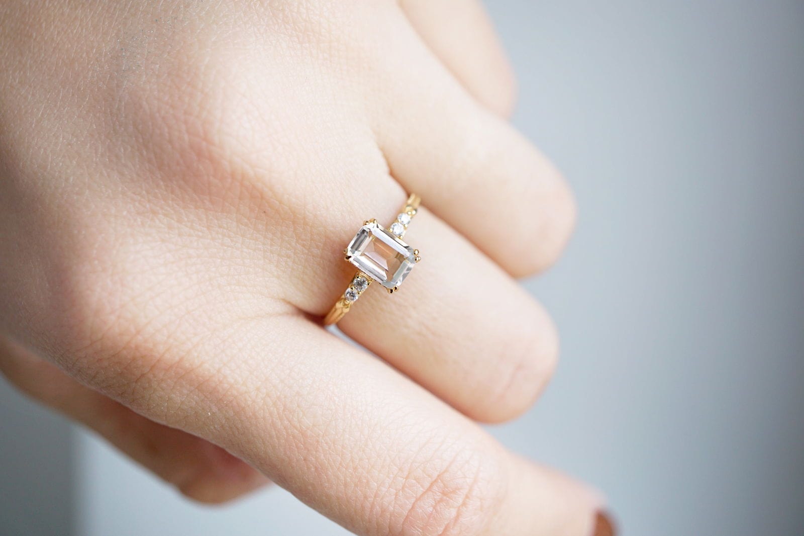14K Gold Natural Emerald Cut Clear Quartz Ring 14K Gold Natural Emerald Cut Clear Quartz Ring - Elegant Solitaire Stacking Ring, Perfect Healing Stone Gift