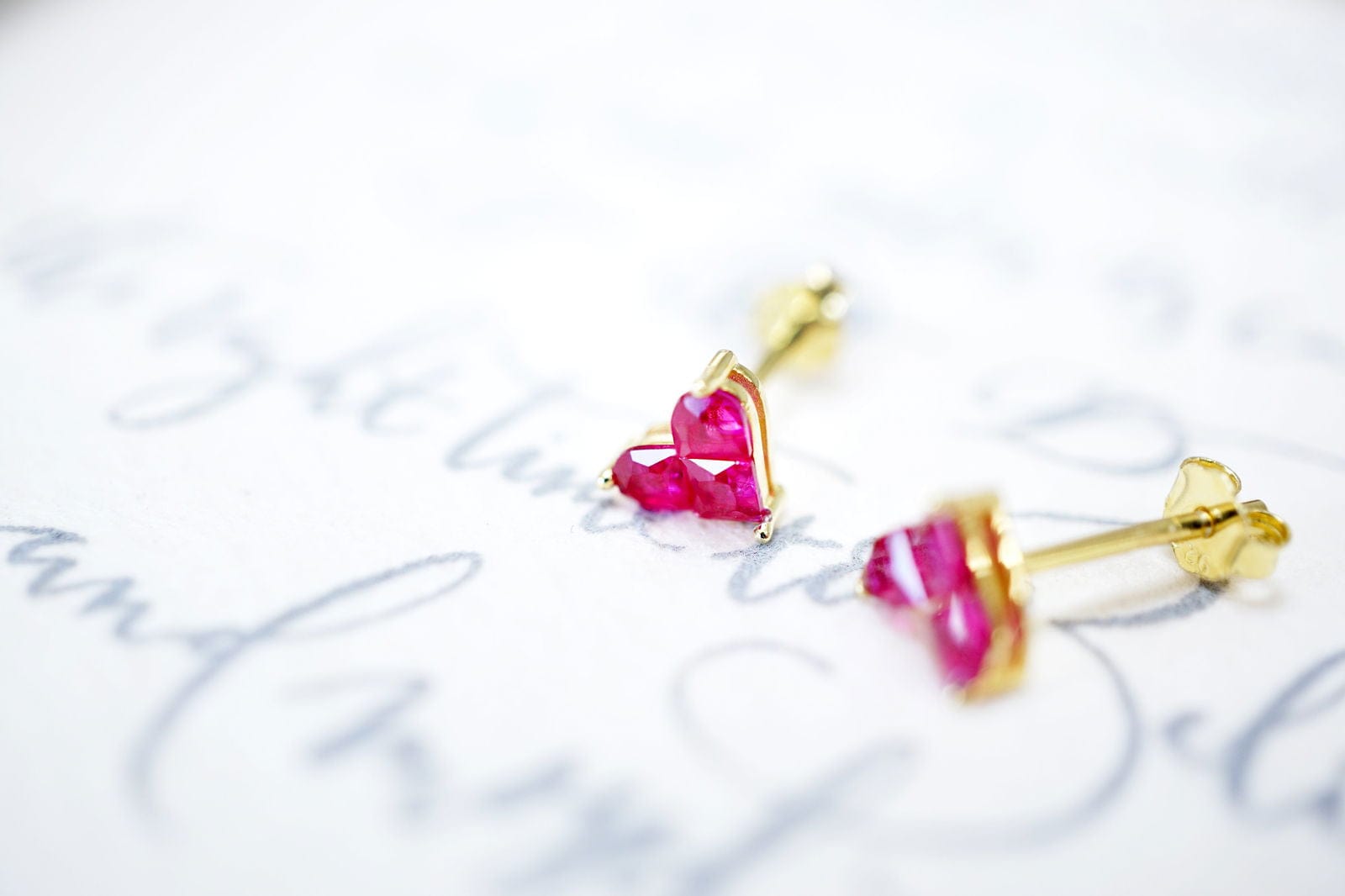 14K Gold Ruby Love Heart Stud Earrings 14K Gold Ruby Love Heart Stud Earrings - Perfect Stacking Gemstone Gift Earrings