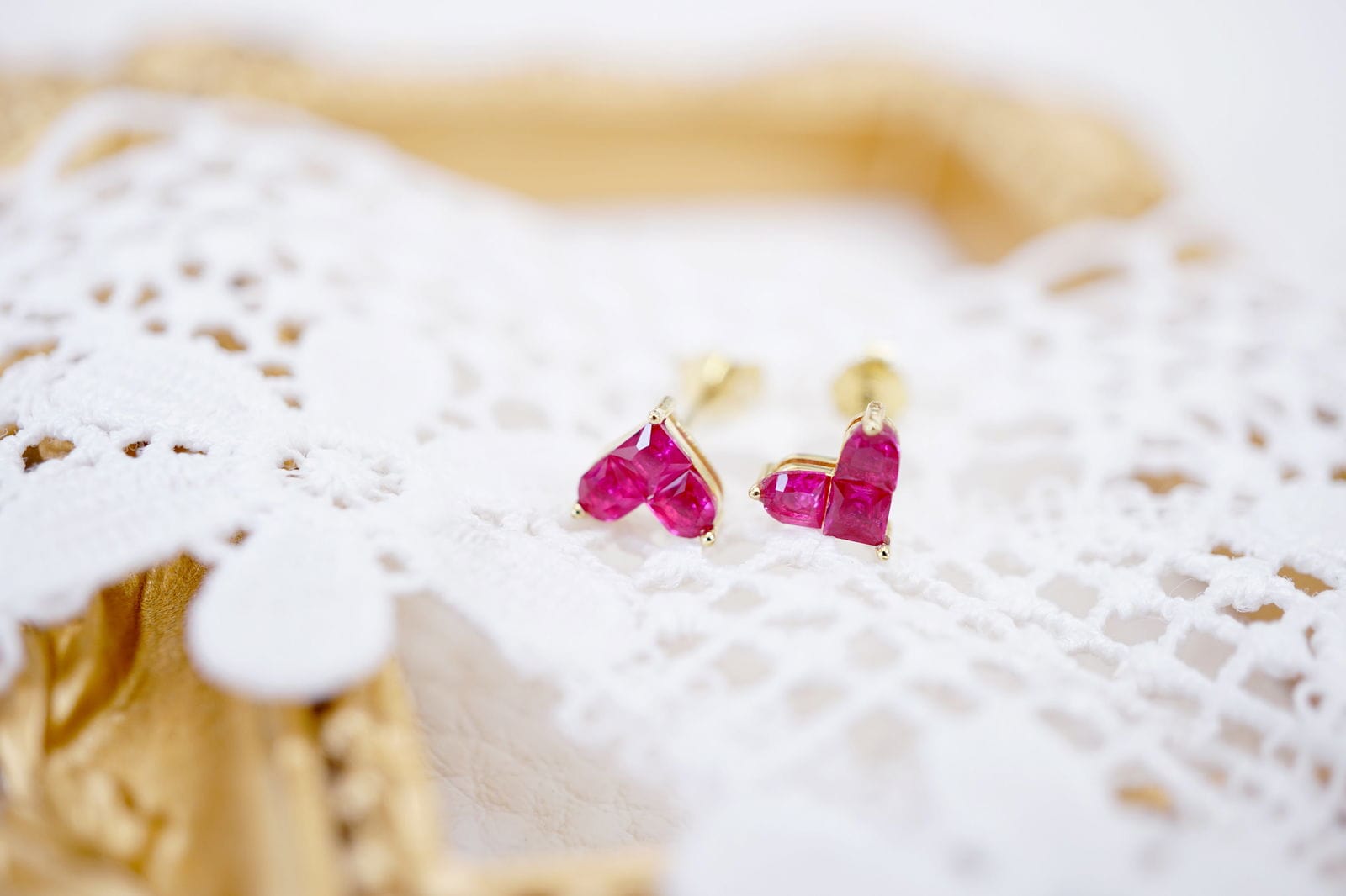 14K Gold Ruby Love Heart Stud Earrings 14K Gold Ruby Love Heart Stud Earrings - Perfect Stacking Gemstone Gift Earrings