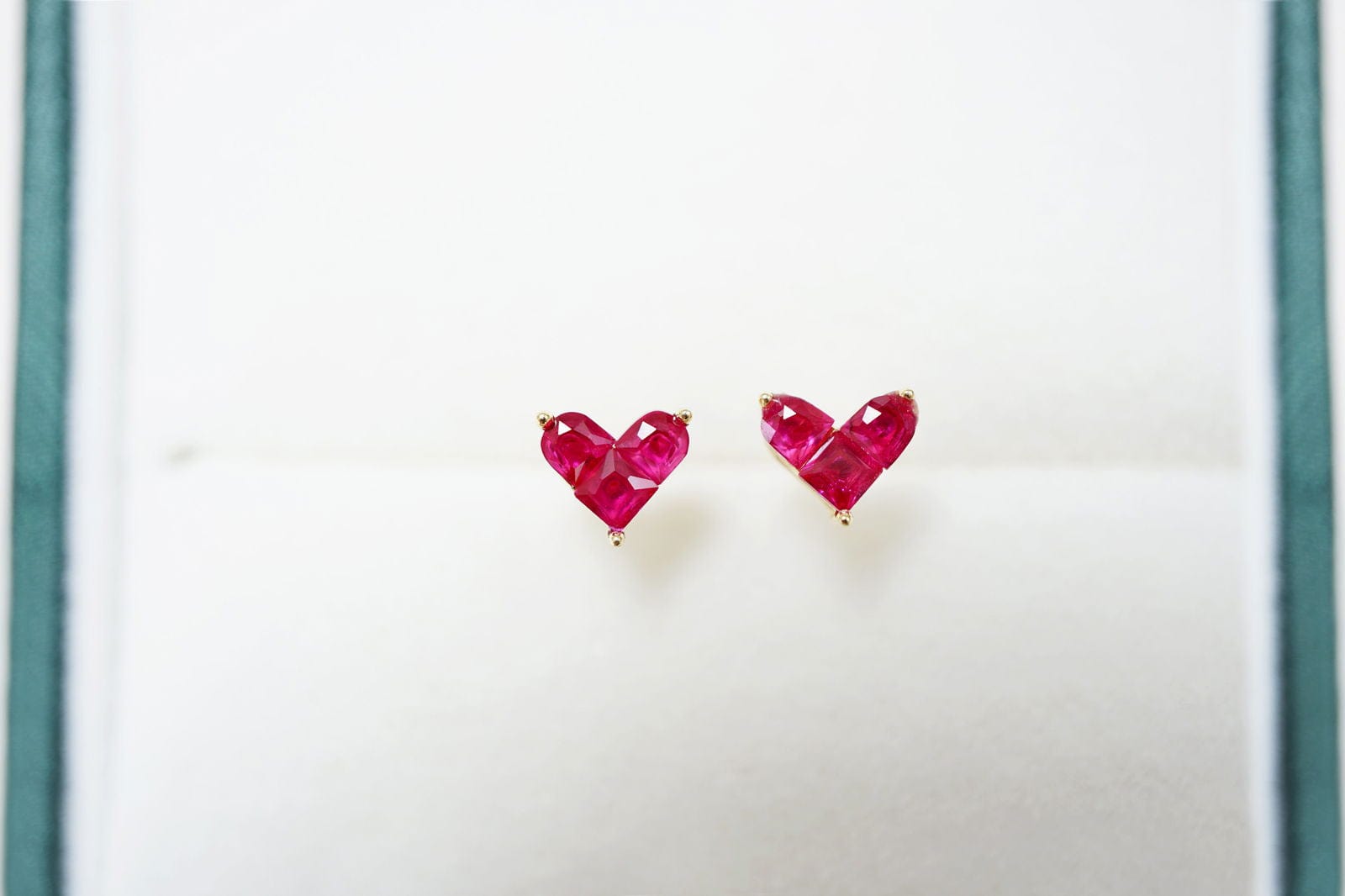 14K Gold Ruby Love Heart Stud Earrings 14K Gold Ruby Love Heart Stud Earrings - Perfect Stacking Gemstone Gift Earrings