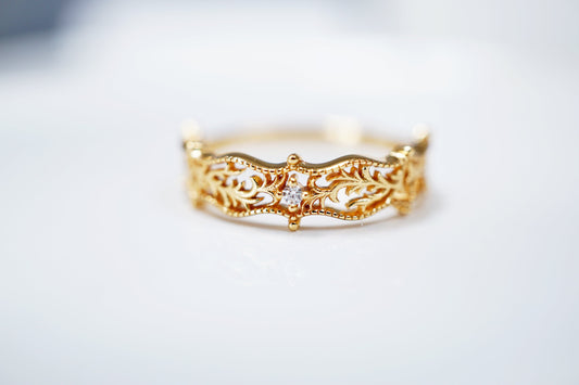 18K Gold 18K Gold Vermeil Hollowed Flower Vine Ring Discover the 18K Gold Vermeil Hollowed Flower Vine Ring - Perfect Stacking, Vintage Style Gift Ring