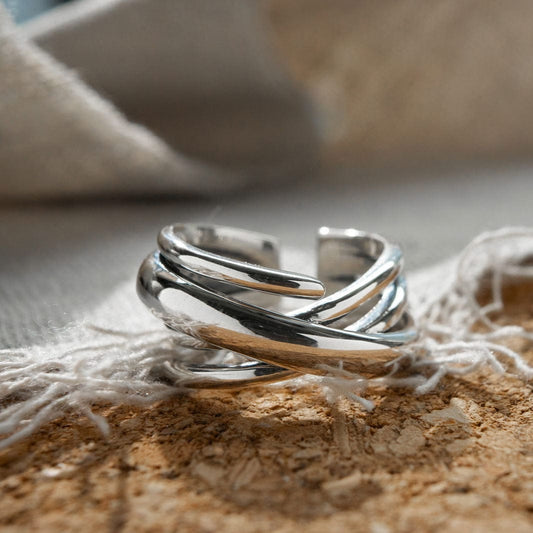 925 Sterling Silver Sterling Silver Chuny Twist Wide Band Ring Discover the Sterling Silver Chuny Twist Wide Band Ring: Bold Boho Entwined Statement Interlace Jewelry
