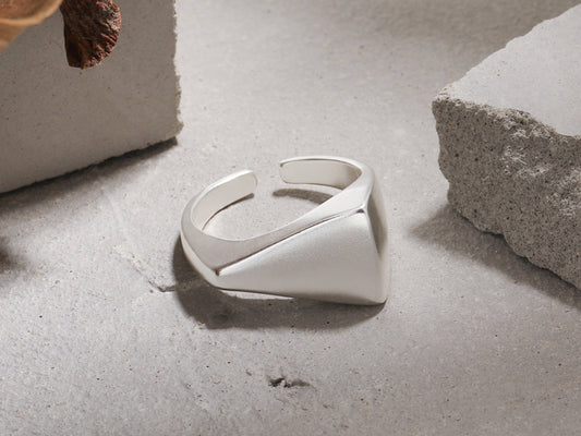 925 Sterling Silver Sterling Silver Triangle Matte Statement Ring Elevate Your Style with a Sterling Silver Triangle Matte Statement Ring - Modern, Designer, Adjustable