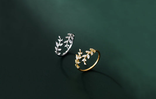 Silver or Gold Cubic Zirconia Leaf Wrap Ring Silver or Gold Cubic Zirconia Leaf Wrap Ring