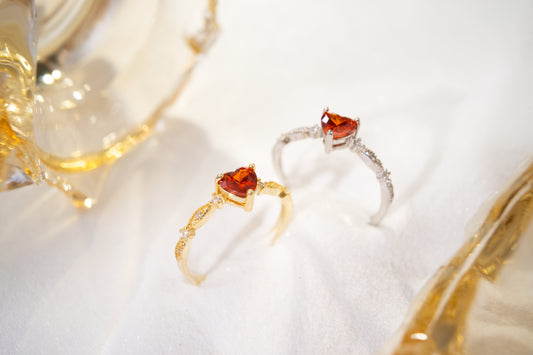 Adjustable Heart-Cut Ruby CZ Ring