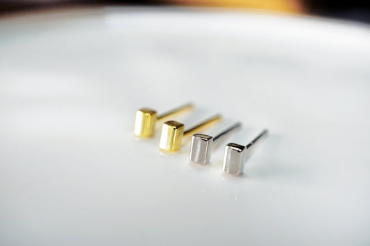Tiny Gold Rectangle Stud Earrings