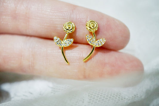 18k Gold Bloom Rose Stud Earrings
