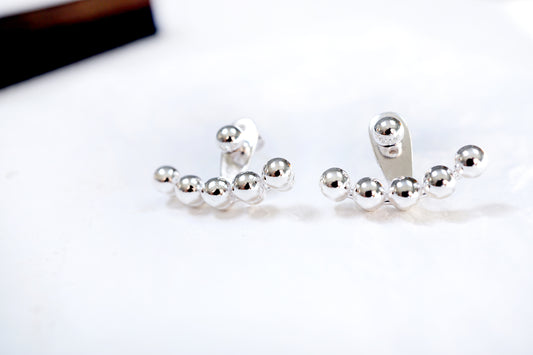 Silver Bead Arc Ear Jacket with Ball Stud