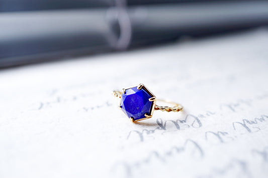 18K Gold Vermeil Hexagon Lapis Ring