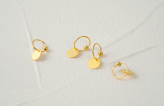 Gold and Silver Disc Charm Huggie Hoop Earrings