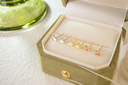 Gold and Silver Tiny Butterfly Stud Earrings - Audrey -  - 